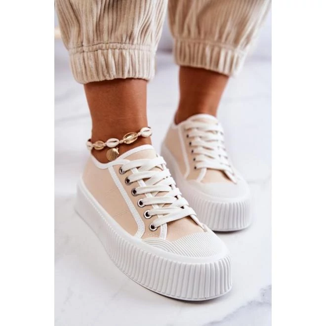 Női, bézs, platformos tornacipő