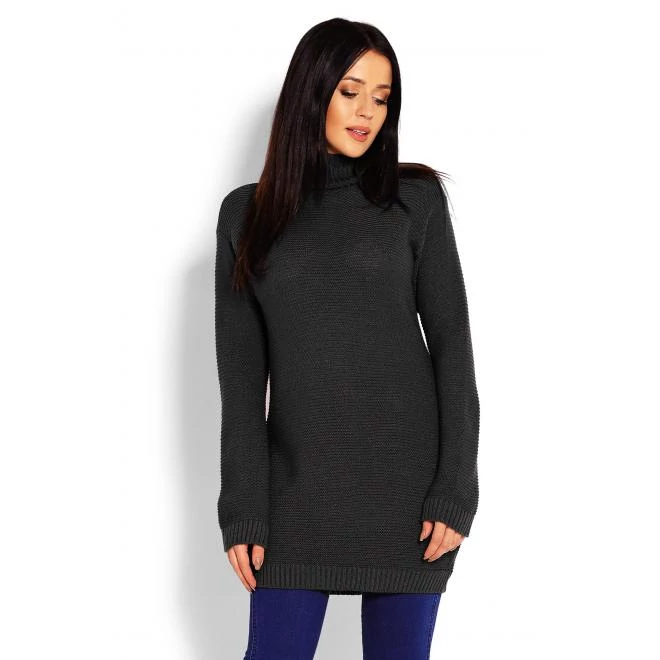 Női hosszú tunika állógallérral, sötétszürke színben