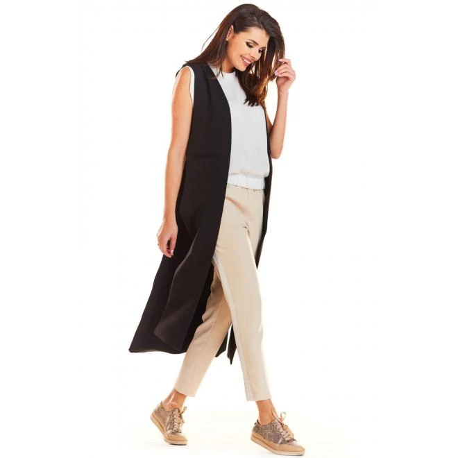 Fekete maxi mellény rögzítés nélkül hölgyeknek