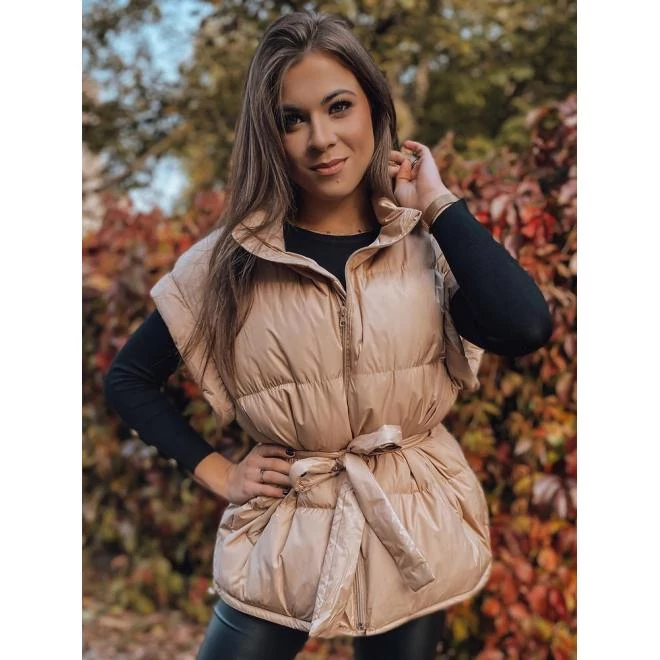 Stílusos női bézs színű mellény övvel