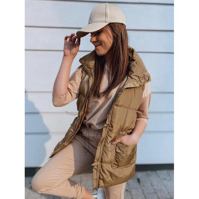 Női mellény magas gallérral, barna színben