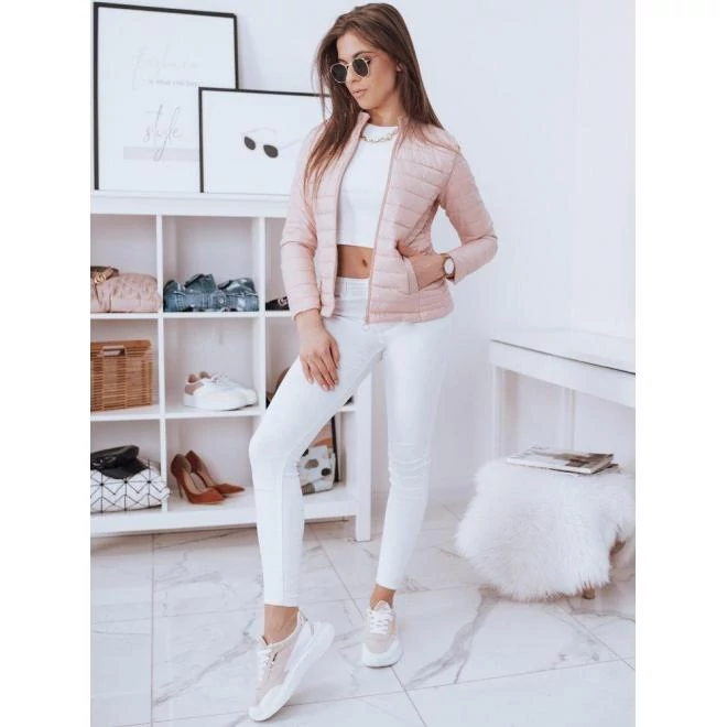 Rózsaszín steppelt női kabát kapucni nélkül