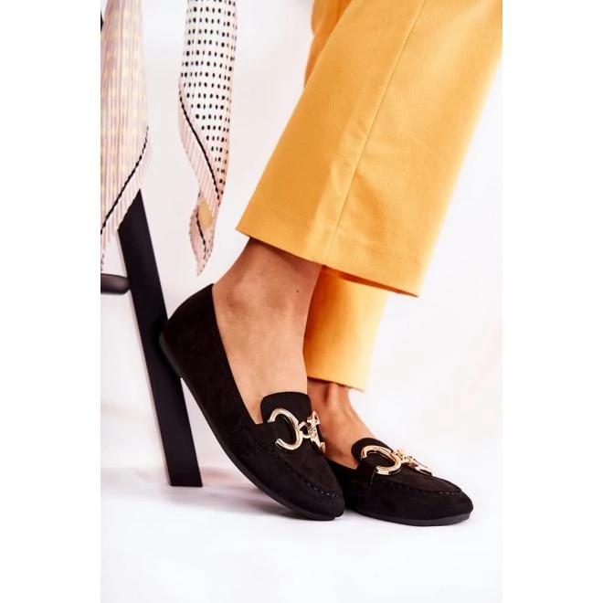 Fekete, velúr női mokaszinok