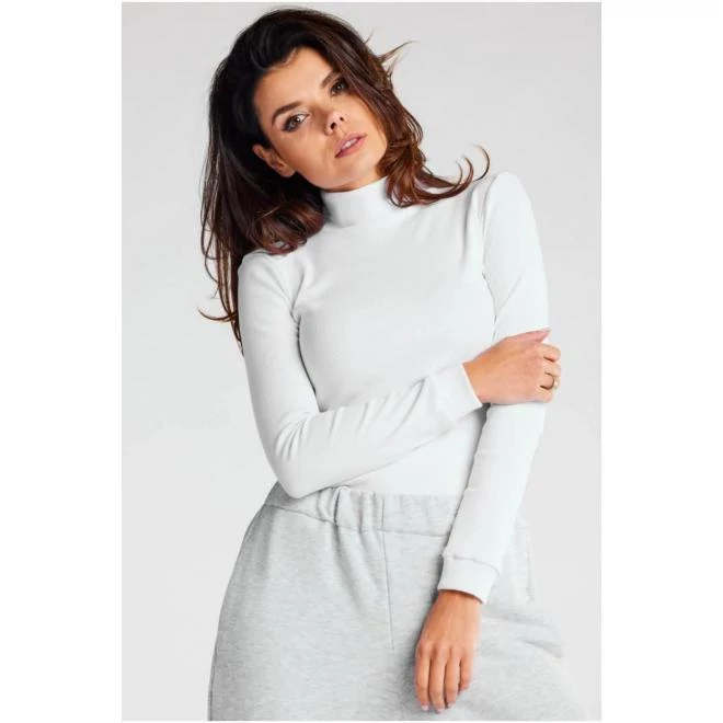 Női bordás garbó, fehér színben