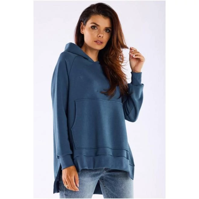 Aszimmetrikus pulóver hasítékkal, kék színben