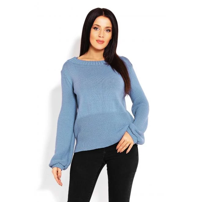 Kék női szvetter puffos ujjakkal