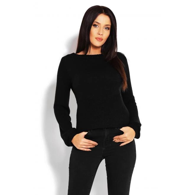 Fekete puffos ujjú női szvetter