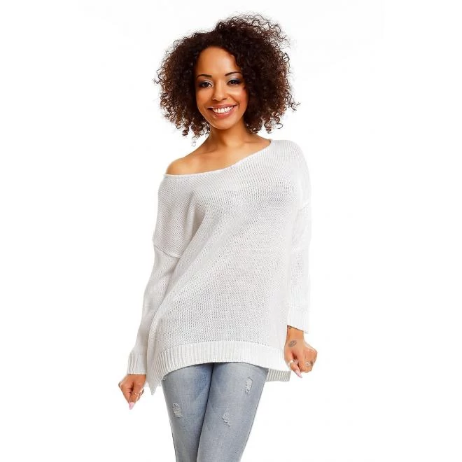 Bővebb, fehér szvetter, oldalán hasítékokkal hölgyeknek