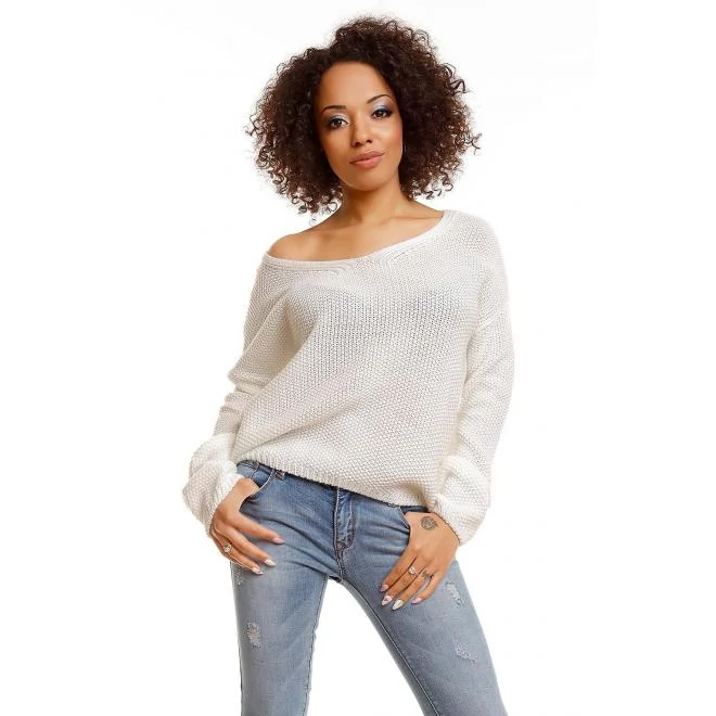 Női rövid, divatos szvetter krém színben