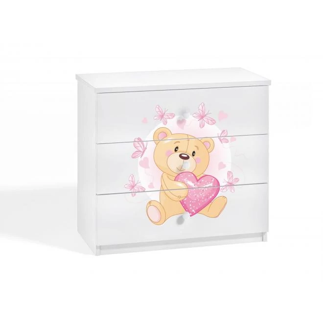 Gyermek komód, mackó és pillangó motívummal