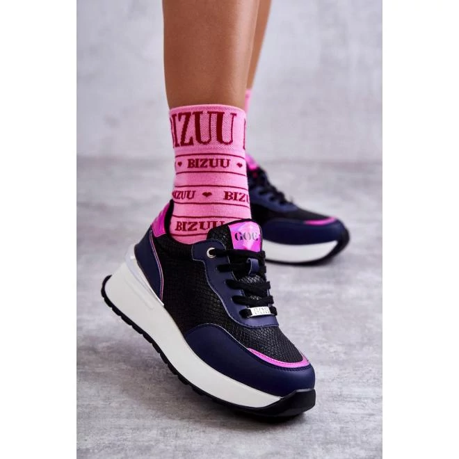 Női, fekete-kék színű tornacipő, éksarokkal