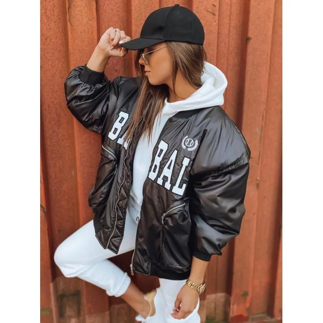 Női fekete színű oversize kabát mintával