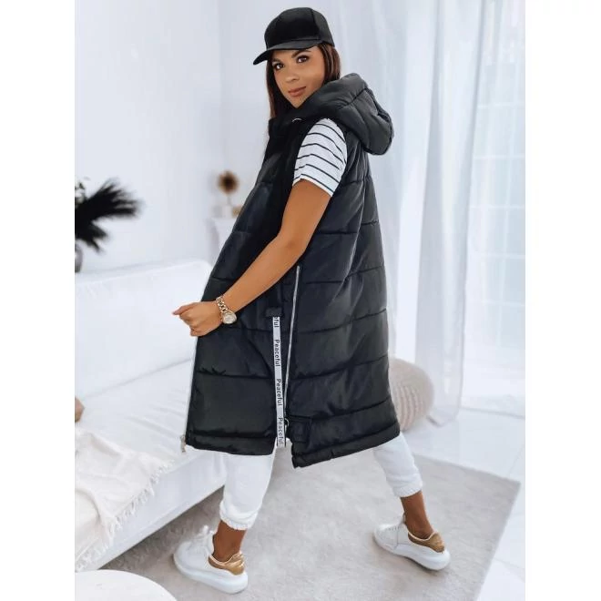 Női hosszú fekete steppelt mellény