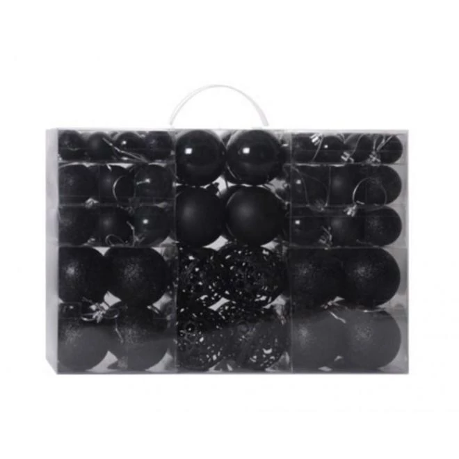 Fekete, karácsonyi golyó készlet - 100 db