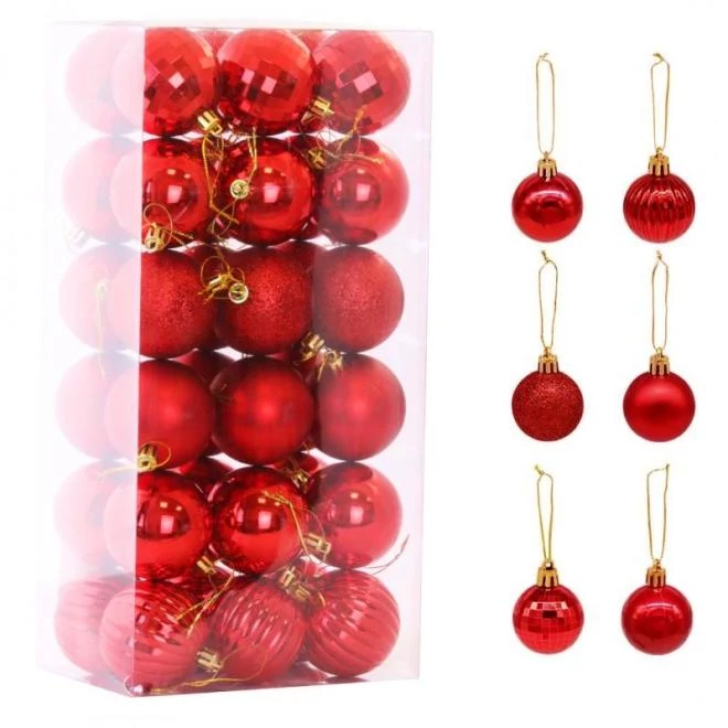 Piros színű, karácsonyi golyó készlet - 36 db