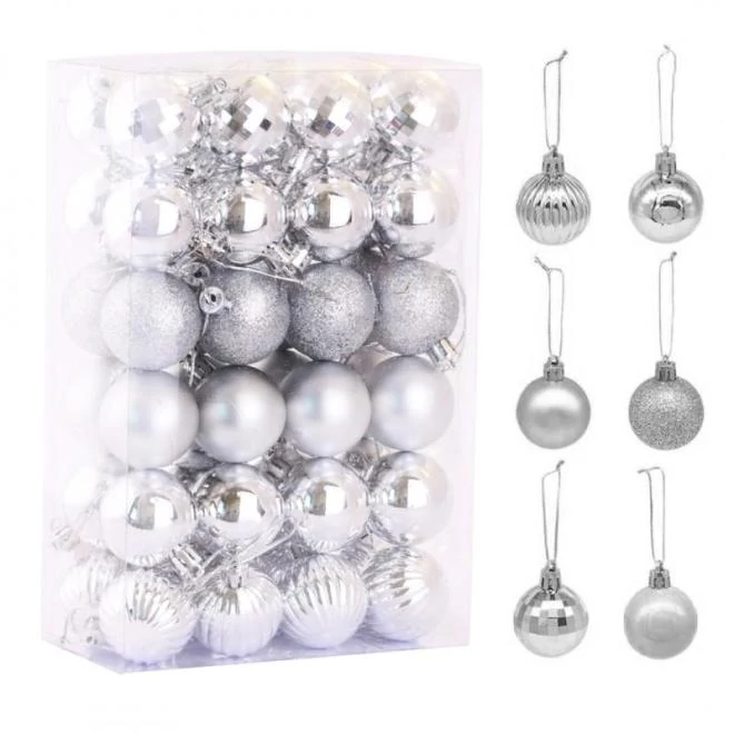 Ezüst színű, karácsonyi golyó készlet - 48 db