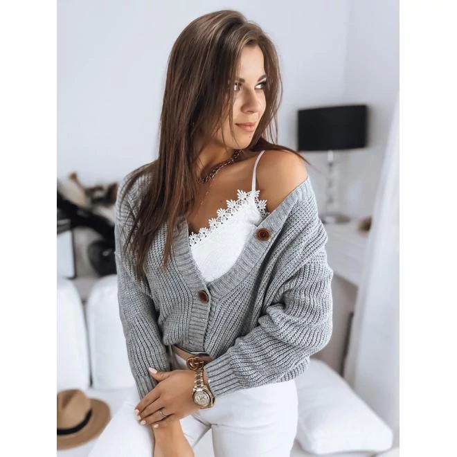 Gombos, világosszürke női pulóver