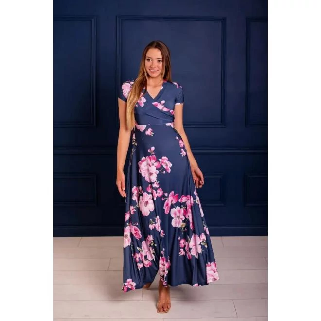 Virágos kismama ruha, kék színben