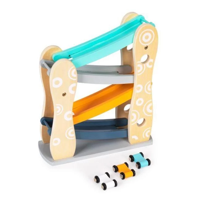 Fából készült, lejtő pálya, 3 autóval