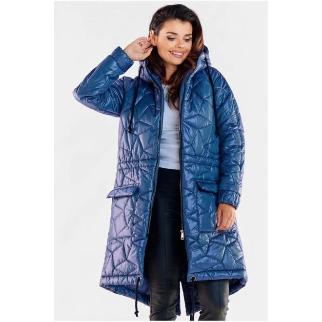 Kék, steppelt női kabát