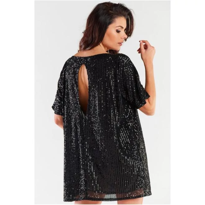 Fekete, flitteres ruha, rövid ujjal