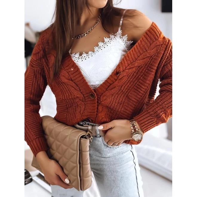 Tégla barna női pulóver, gombokkal