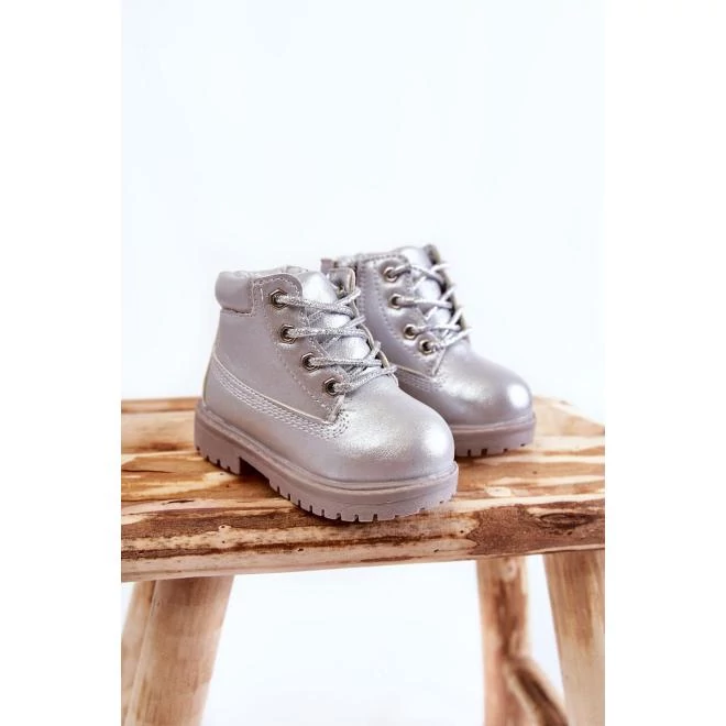 Ezüst lány csizma, cipzárral