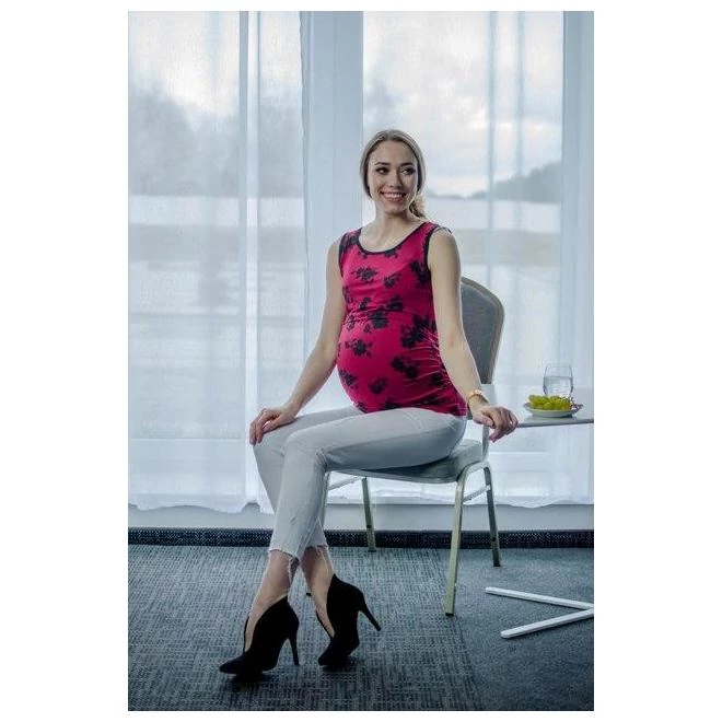 Piros, virágmintás női kismama és szoptató felső