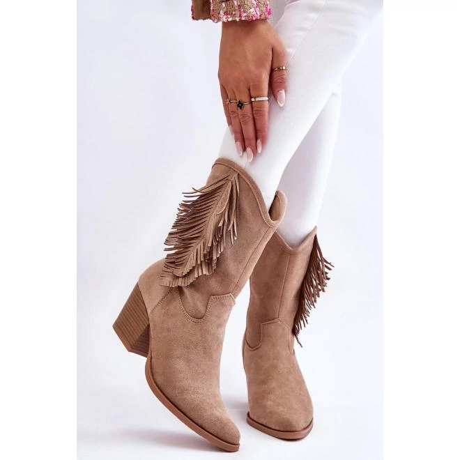 Bézs színű, cowboy csizma, hölgyeknek