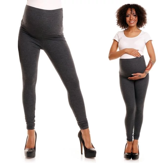 Kismama pamut leggings, hasvédővel, sötétszürke színben