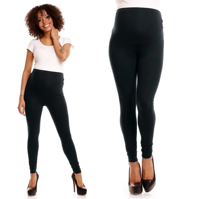 Kismama pamut leggings, hasvédővel, fekete színben