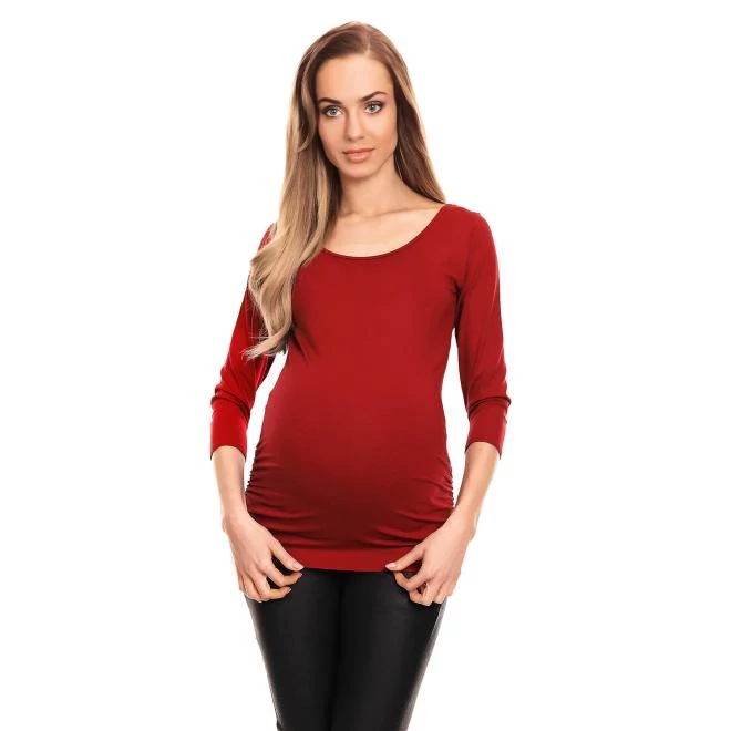 Bordó kismama blúz, 3/4-es ujjall, fodrokkal