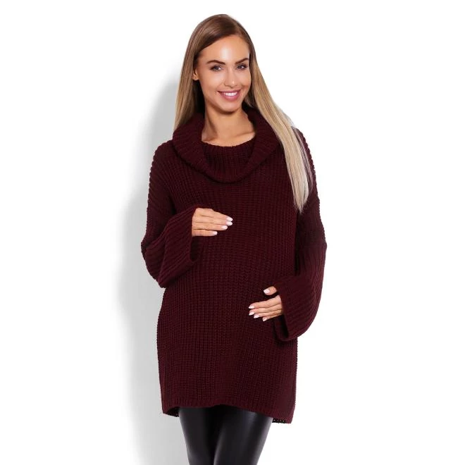 Kismama vastag oversize garbó, kiszélesedő ujjakkal, bordó színben