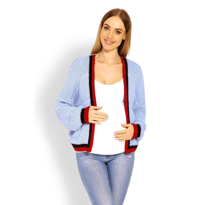Világoskék, kismama kardigán, színes szegéllyel