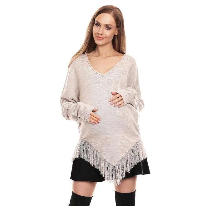 Kismama poncsó, bézs színben, bojtos ujjakkal