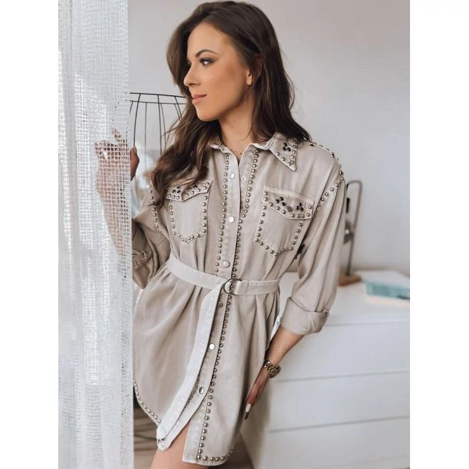 Farmer ruha gyöngyökkel, bézs színben
