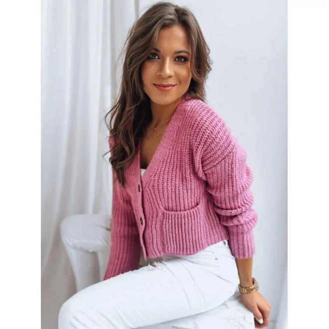 Rózsaszín, rövid pulóver gombokkal