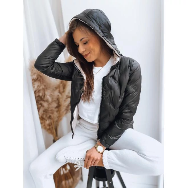 Kétoldalú, fekete színű, női kabát