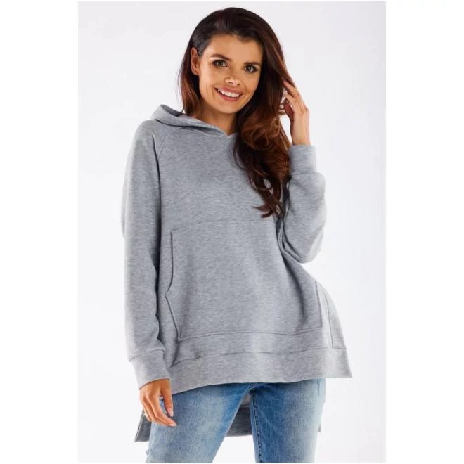 Aszimmetrikus pulóver hasítékkal, szürke színben