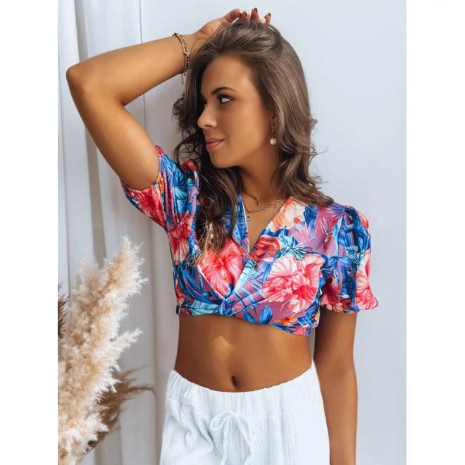 Női sötétkék felső, virágokkal