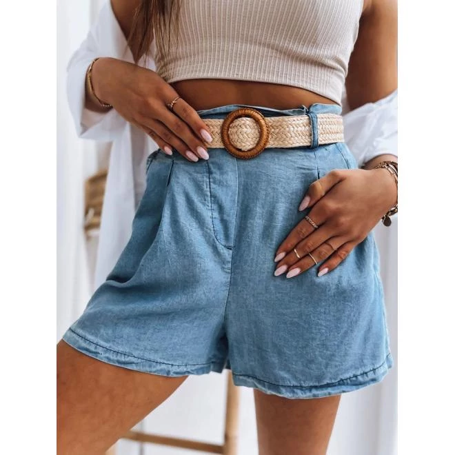 Női, világoskék rövidnadrág, kötött övvel