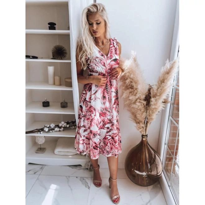 Virágos ruha, V alakú nyakkivágással