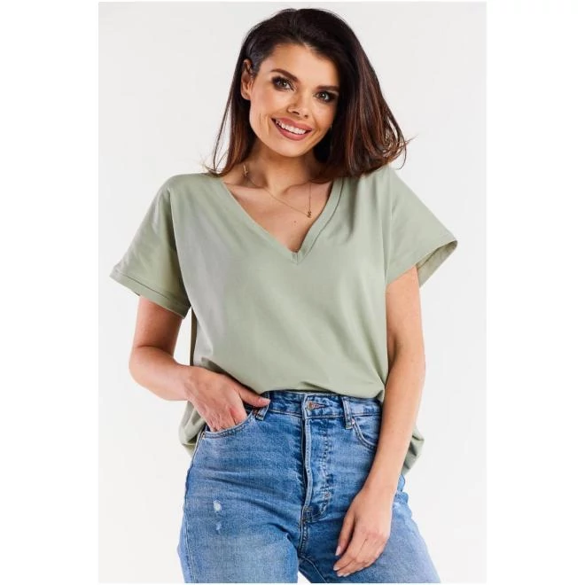 Bő szabású, menta póló, V alakú nyakkivágással