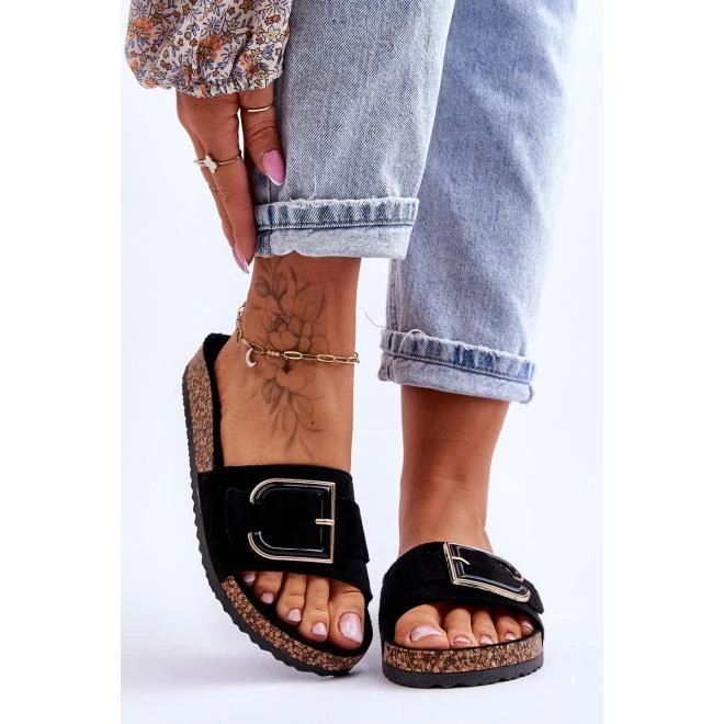 Fekete, női, velúr papucs