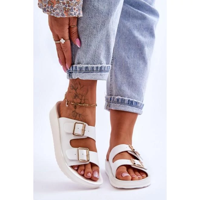 Fehér, női papucs - platformmal