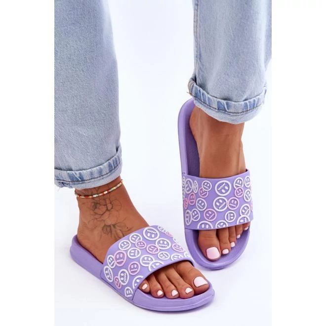 Lila, női papucs - emotikonokkal