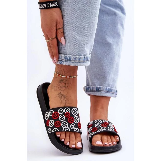 Fekete, női papucs - emotikonokkal