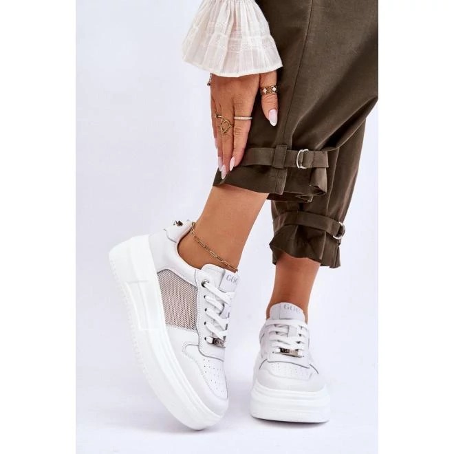 Női, fehér, bőr tornacipő - masszív talppal