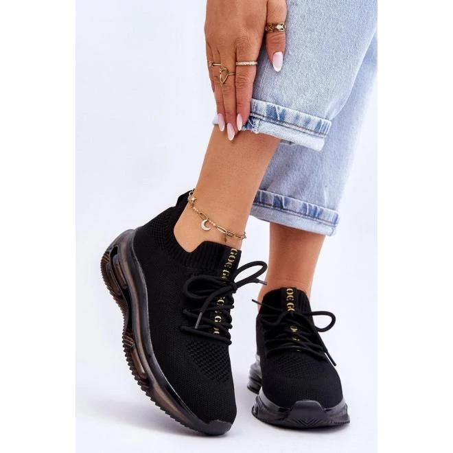 Fekete, női, bebújós tornacipő