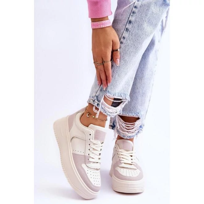 Világosbézs, női tornacipő - platformon